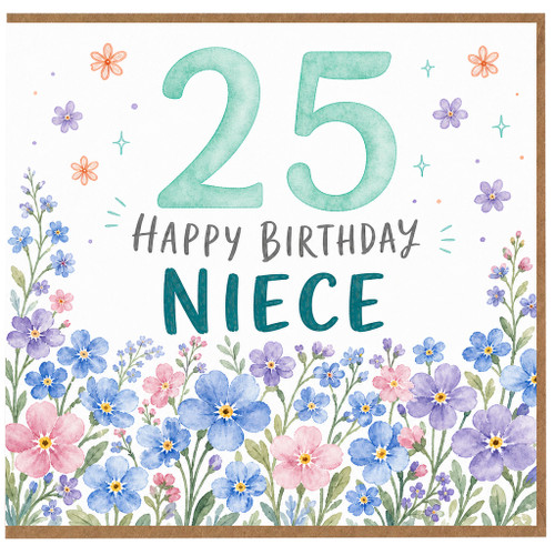 25th Birthday Card for Niece, Floral Happy Birthday Card
