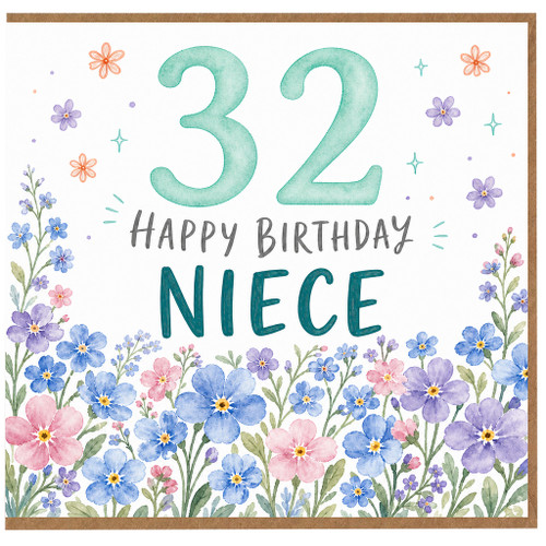 Niece 32nd Birthday Card, Happy Birthday Floral Card