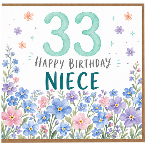 33rd Birthday Card for Niece, Happy Birthday Floral Card