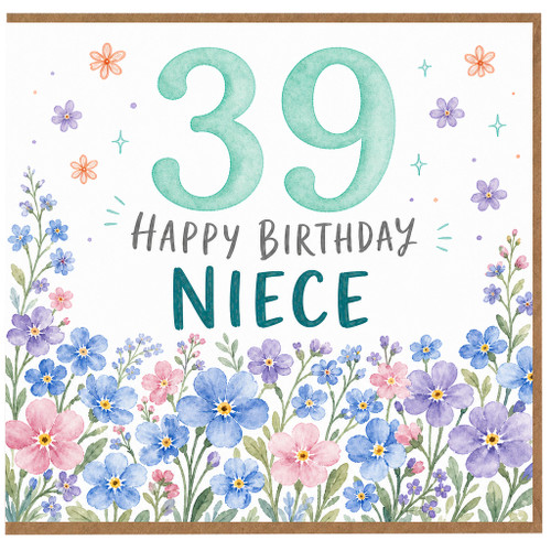 39th Birthday Card for Niece, Floral Happy Birthday Card