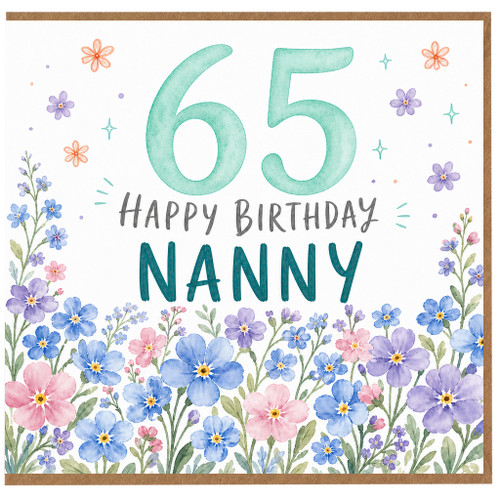 Nanny 65th Birthday Card, Floral Happy Birthday Card