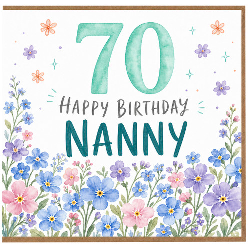 Nanny 70th Birthday Card, Floral Happy Birthday Card