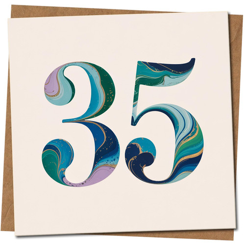 35th Birthday Card - Marble Number Design - 145mm x 145mm Square - Premium Greeting Card - For Him or Her -, Includes Kraft Envelope