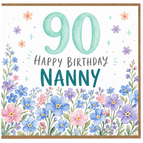 90th birthday card for nanny with large mint green 90 at the top