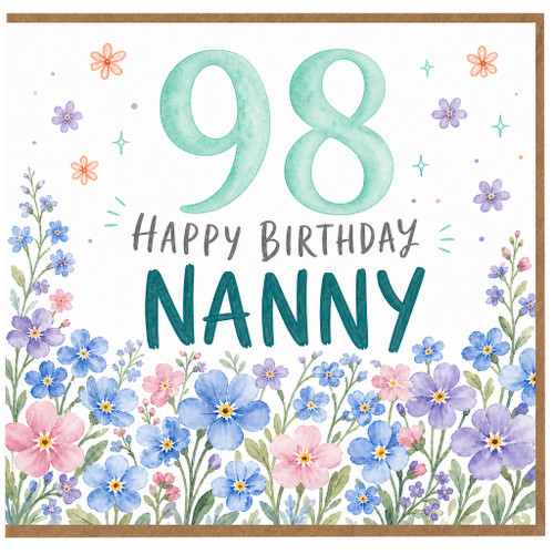 Nanny 98th Birthday Card, Happy Birthday Floral Birthday Card