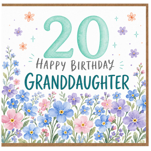 20th Birthday Card for Granddaughter, Floral Happy Birthday Granddaughter Card