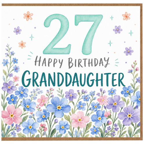 27th Birthday Granddaughter Card, Floral Happy Birthday Card