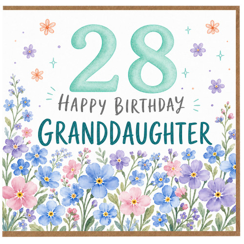 28th Birthday Card for Granddaughter, Happy Birthday Floral Card