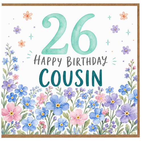 26th Birthday Cousin Card, Happy Birthday Floral Cousin Greeting Card