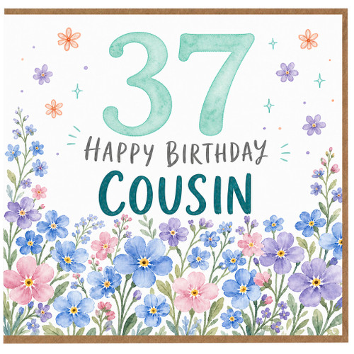 37th Birthday Card for Cousin, Floral Watercolour Happy Birthday Card
