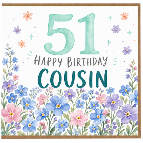 51st Birthday Cousin Card, Floral Happy Birthday Card