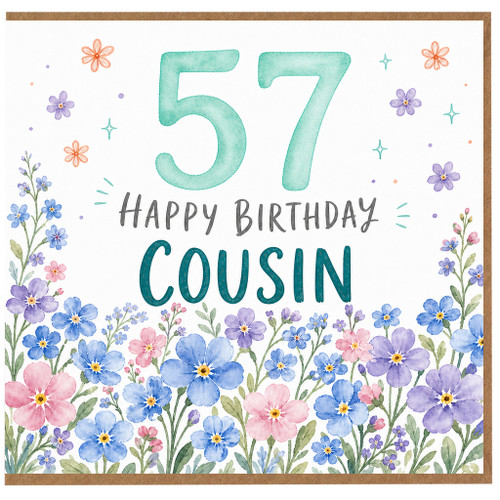 57th Birthday Cousin Card, Floral Happy Birthday Card