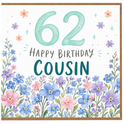 62nd Birthday Card for Cousin Floral Happy Birthday Card