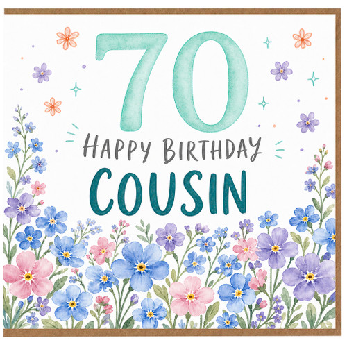 70th Birthday Card for Cousin, Floral Happy Birthday Cousin Card
