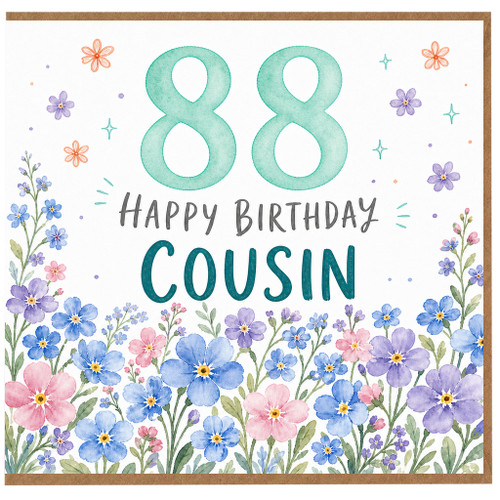88th Birthday Cousin Card, Floral Happy Birthday Card