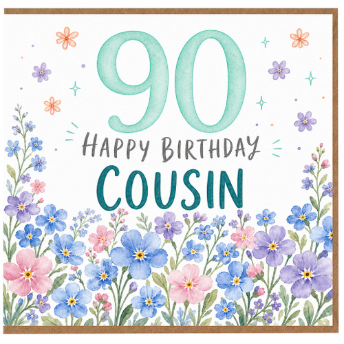 90th Birthday Card for Cousin, Happy Birthday Floral Card