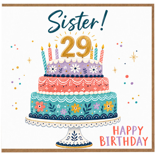 Sister 29th Birthday Card, Happy Birthday Cake Design