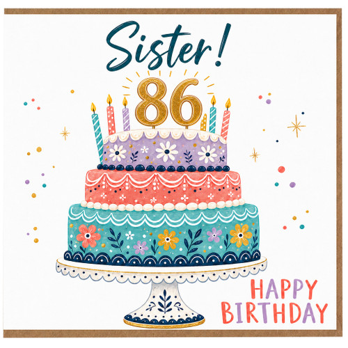 Sister 86th Birthday Card, Happy Birthday Cake Design