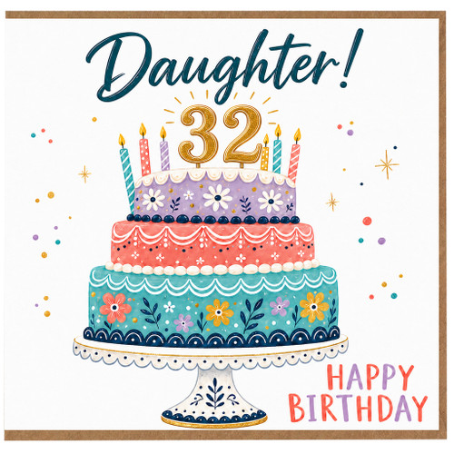 Daughter 32nd Birthday Card, Floral Cake Birthday Card
