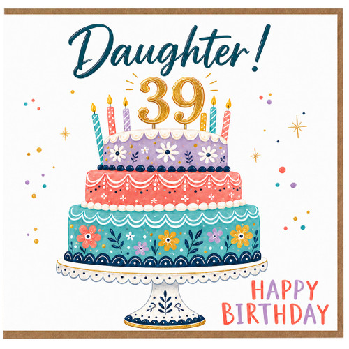 Daughter 39th Birthday Card, Happy Birthday Cake Design