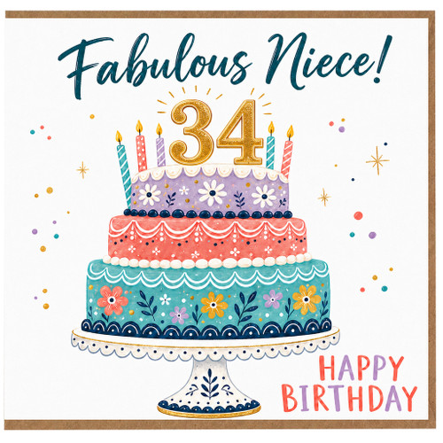 34th Birthday Card for Niece, Fabulous Niece Happy Birthday Card