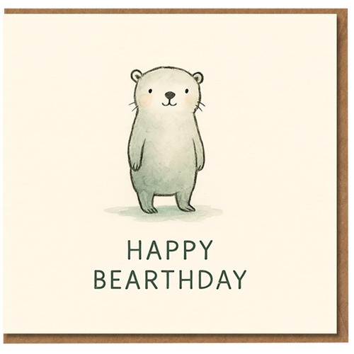 Happy Bearthday Funny Birthday Card - Cute Bear Illustration Pun for Kids, Friends and Animal Lovers