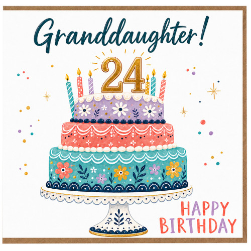 24th Birthday Card for Granddaughter, Happy Birthday Cake Design