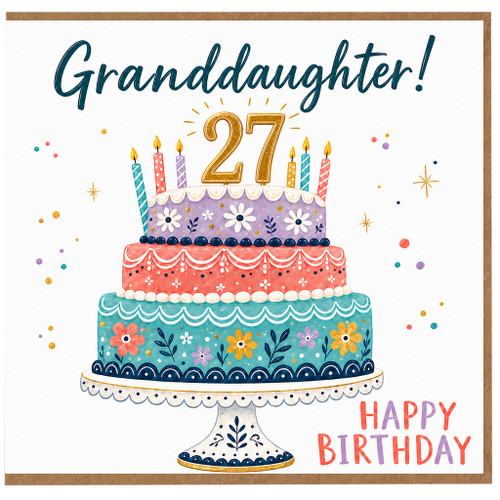 27th Birthday Card for Granddaughter, Happy Birthday Cake Design