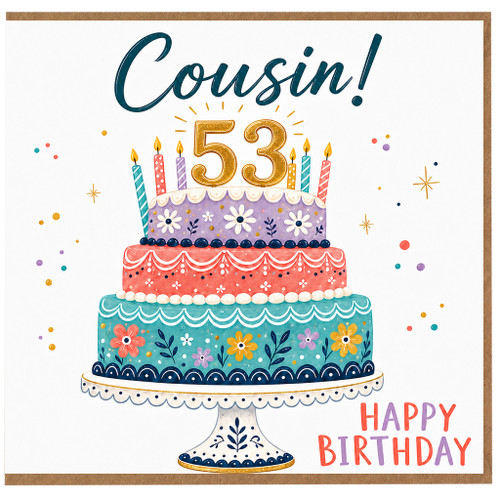 53rd Birthday Card for Cousin, Happy Birthday Cake Design Card