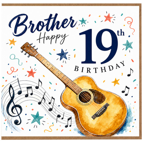 Brother 19th Birthday Card, Guitar Music Theme Birthday Card