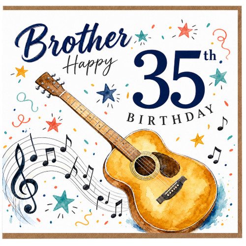 Brother 35th Birthday Card, Music and Guitar Birthday Card for Brother