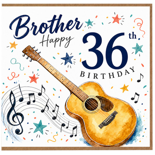Brother 36th Birthday Card, Musical Guitar Birthday Card