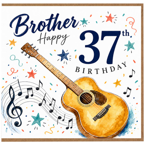 Brother 37th Birthday Card, Guitar Music Themed Birthday Card