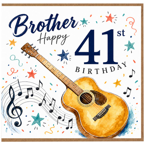 Brother 41st Birthday Card, Guitar Music Theme