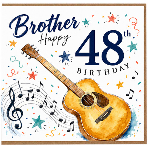 Brother 48th Birthday Card, Music Themed Guitar Birthday Card