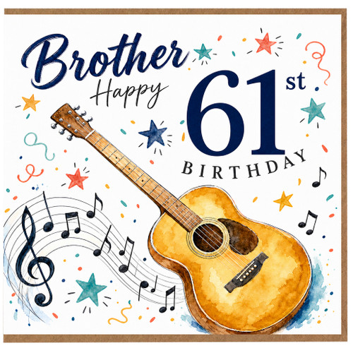 Brother 61st Birthday Card, Music and Guitar Theme