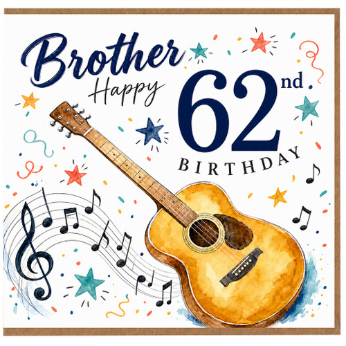 Brother 62nd Birthday Card, Musical Guitar Birthday Card