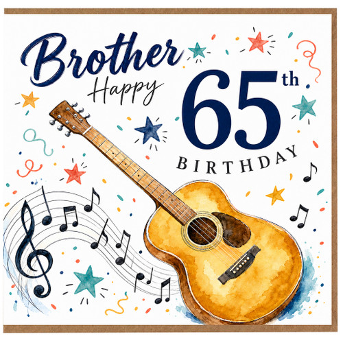 Brother 65th Birthday Card, Music and Guitar Design