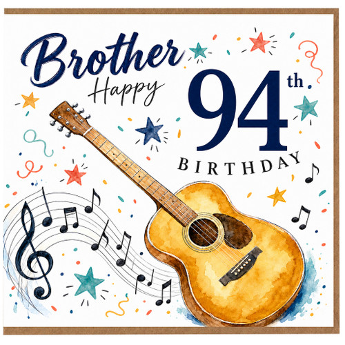 Brother 94th Birthday Card with Guitar and Musical Notes