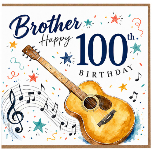 Brother 100th Birthday Card, Musical Guitar Birthday Card