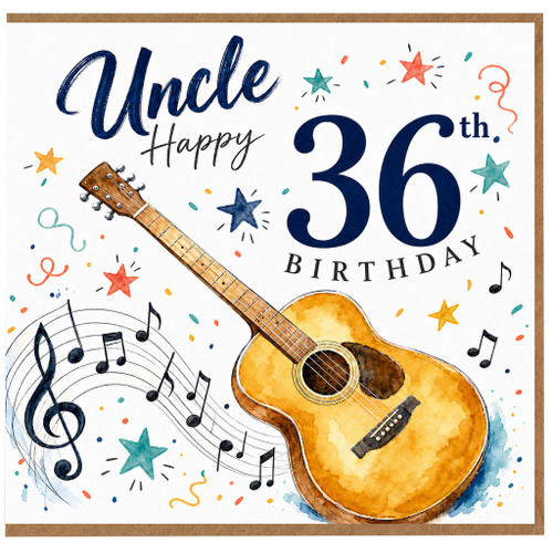 Uncle 36th Birthday Card, Guitar Music Theme Birthday Card