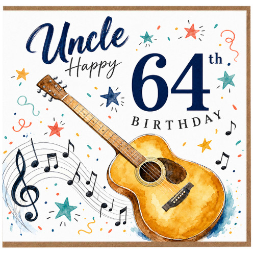Uncle 64th Birthday Card, Musical Guitar Birthday Card