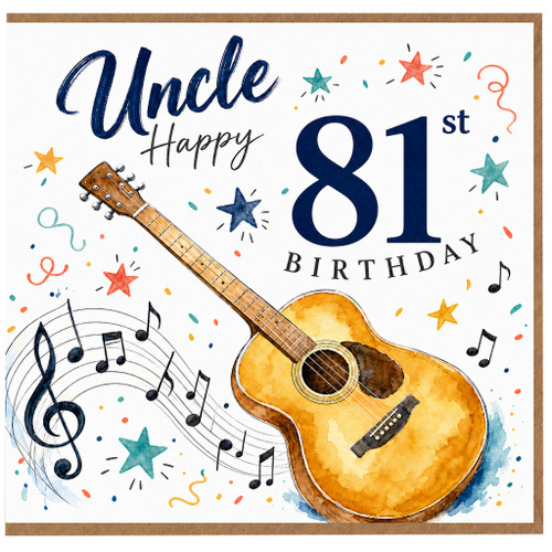 81st Birthday Card for Uncle, Happy 81st Birthday Guitar and Music Notes Design