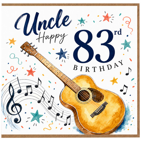 Uncle 83rd Birthday Card, Guitar and Music Themed Birthday Card