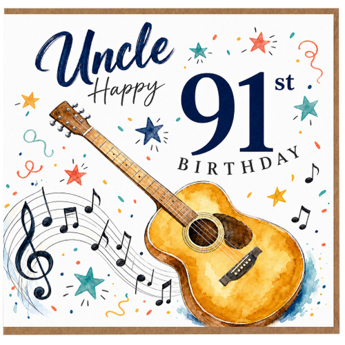 Uncle 91st Birthday Card, Happy Birthday Guitar Music Design