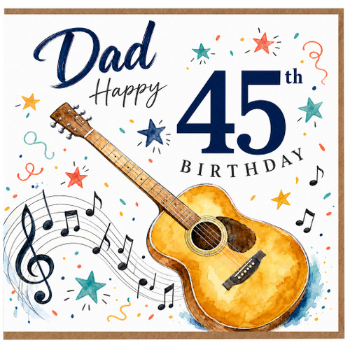 Dad 45th Birthday Card, Music Lover Guitar Birthday Card