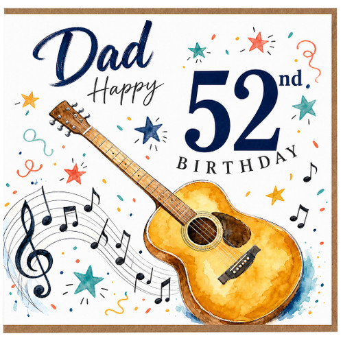 Dad 52nd Birthday Card, Musical Guitar Birthday Card for Dad