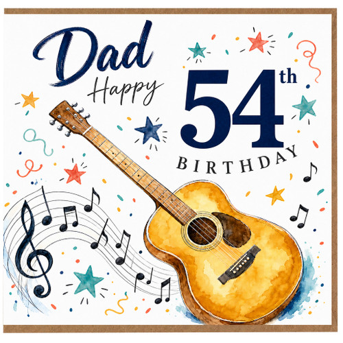 Dad 54th Birthday Card, Musical Guitar Birthday Card