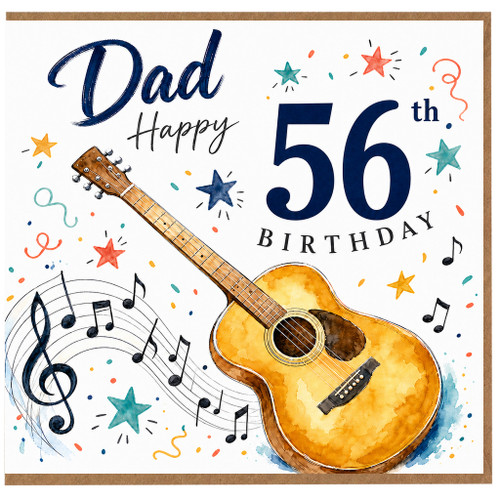 Dad 56th Birthday Card, Guitar and Music Notes Design