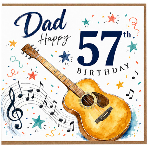 Dad 57th Birthday Card, Guitar Music Theme